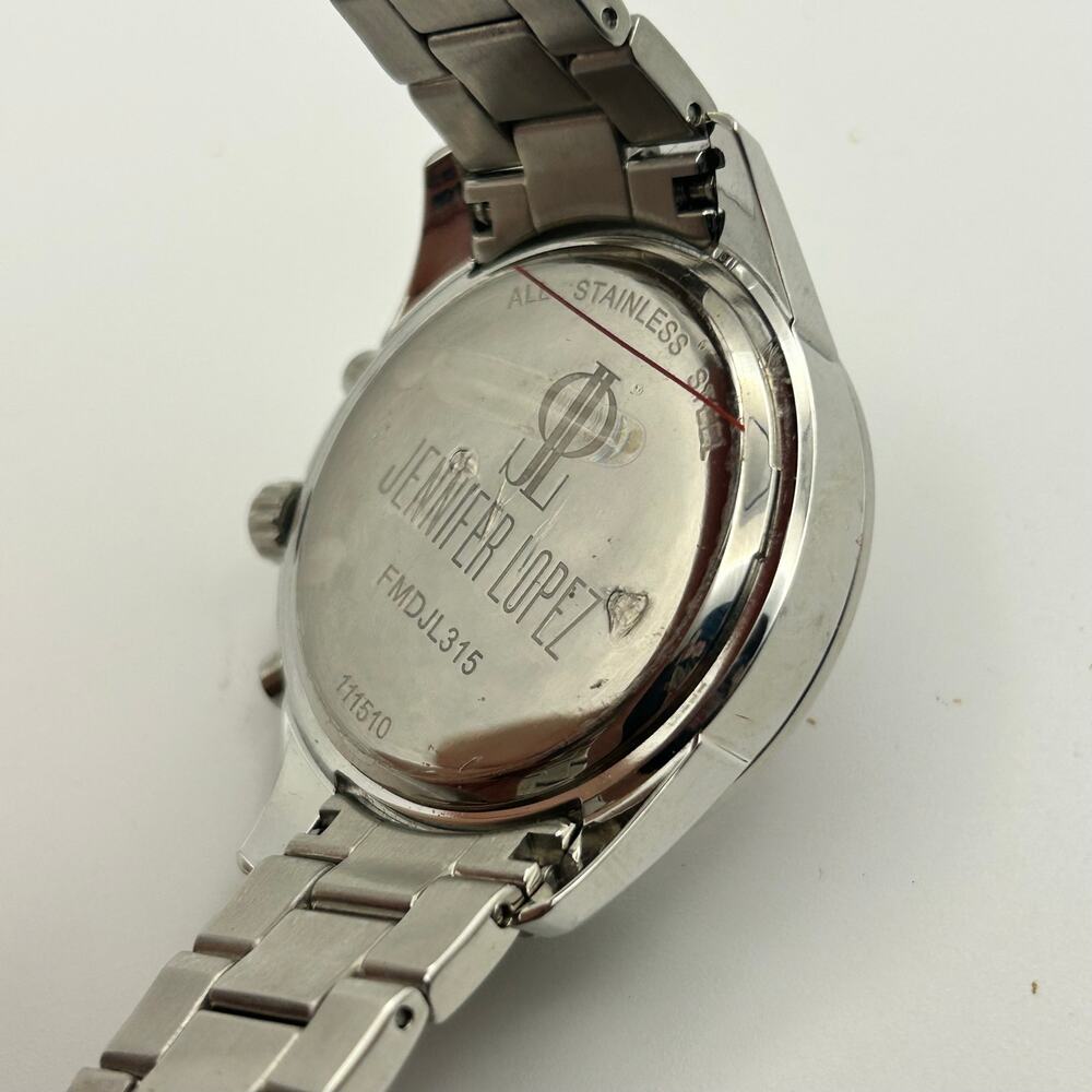 Jennifer Lopez Silver Tone Pink Dial Crystal Accents Women’s Chronograph Watch - Picture 7 of 8